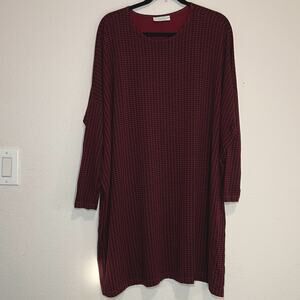 Bryn Walker Alona Dress Size S Burgundy Black Houndstooth Dolman Sleeves Relaxed